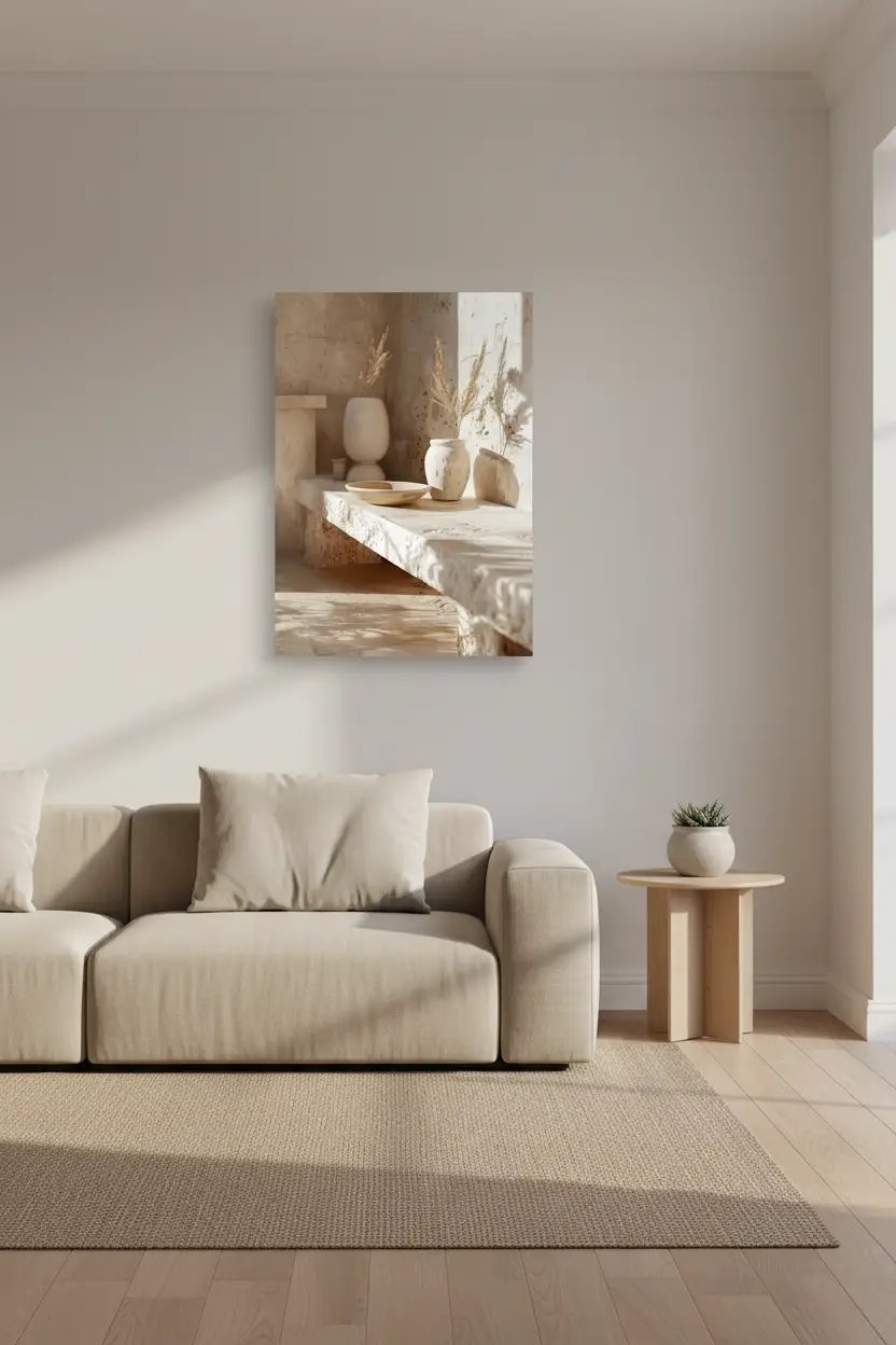 Poster, affiche murale minimaliste avec cadre bois, décoration murale salon ou chambre, style méditerranéen