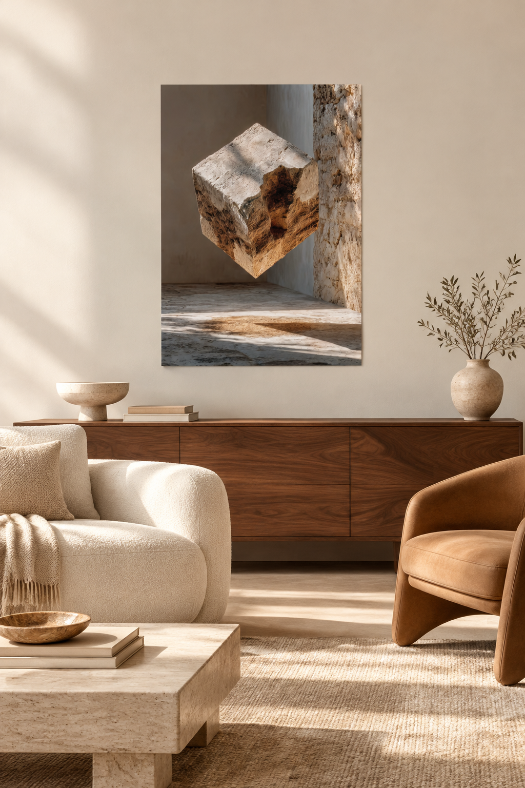 Il Cubo di Travertino in un soggiorno mediterraneo