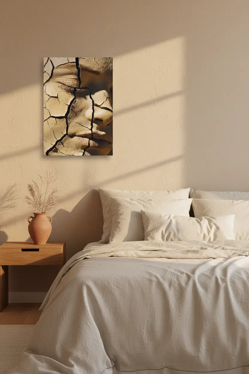 Terre Fissurée — Affiche murale minimaliste terracotta et beige visage abstrait — affiche murale minimaliste | Cassili-home