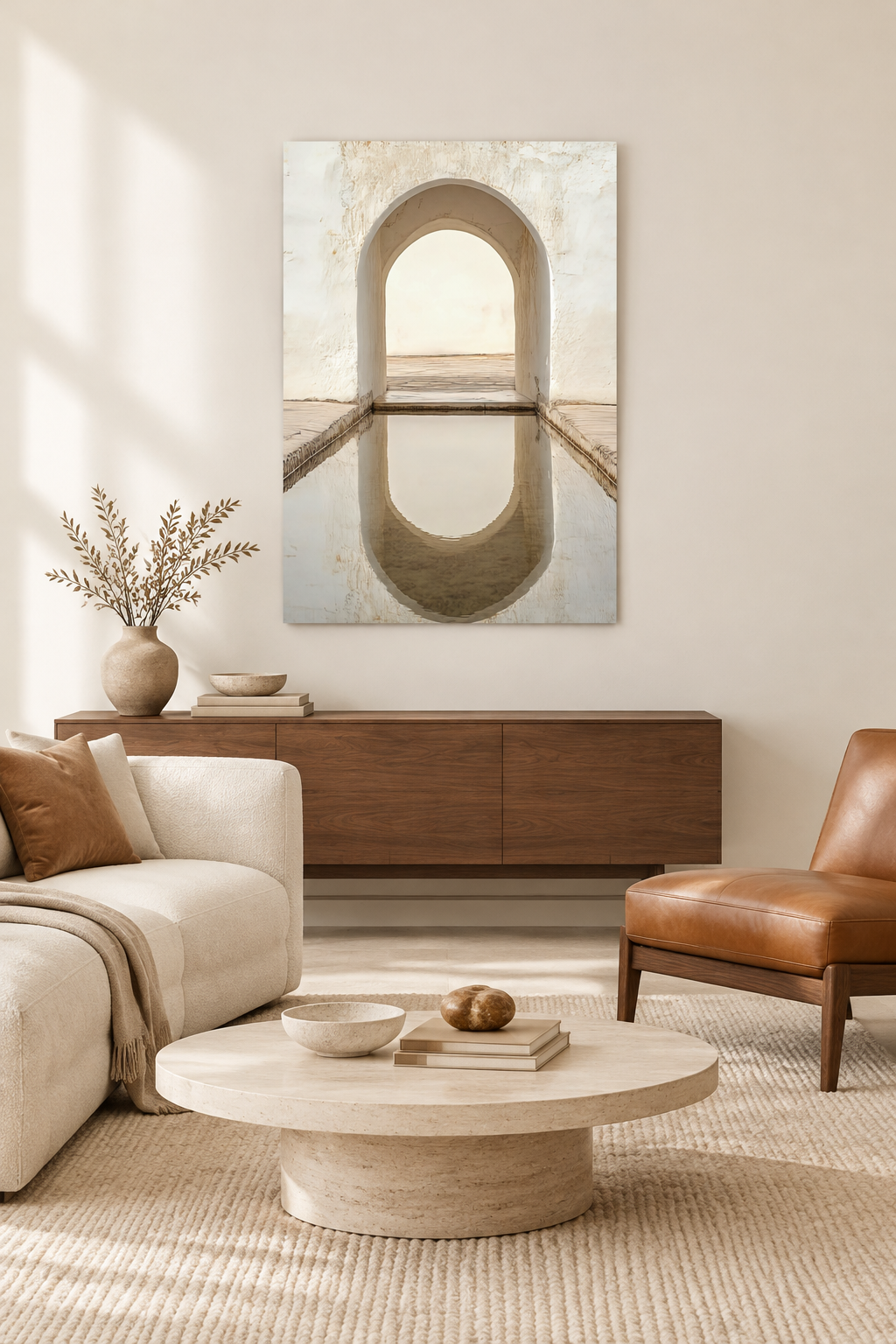 Der gespiegelte Bogen in einem mediterranen Wohnzimmer