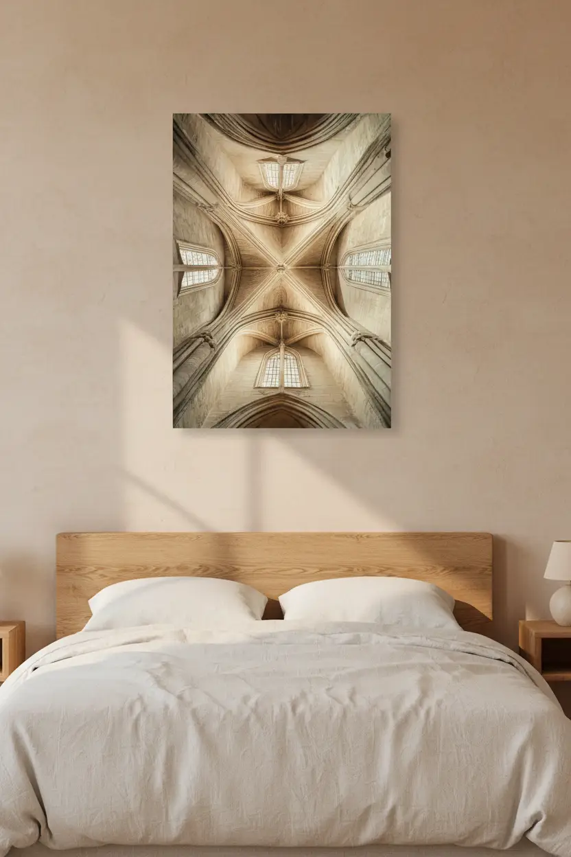 Le Vertige — Affiche murale minimaliste beige et or architecture gothique — affiche murale minimaliste | Cassili-home