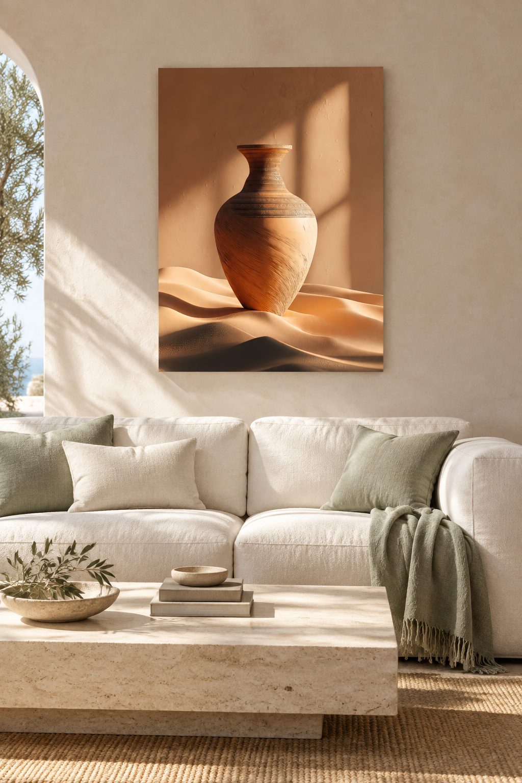 The Amphora on the Dunes in a Mediterranean living room