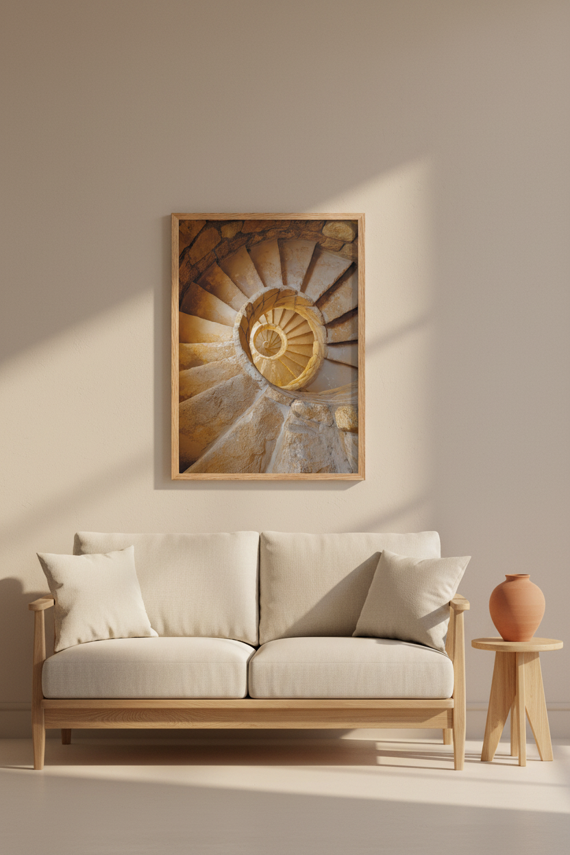 Escalier de Lumière — Affiche murale minimaliste sable et or archi — affiche murale minimaliste | Cassili-home