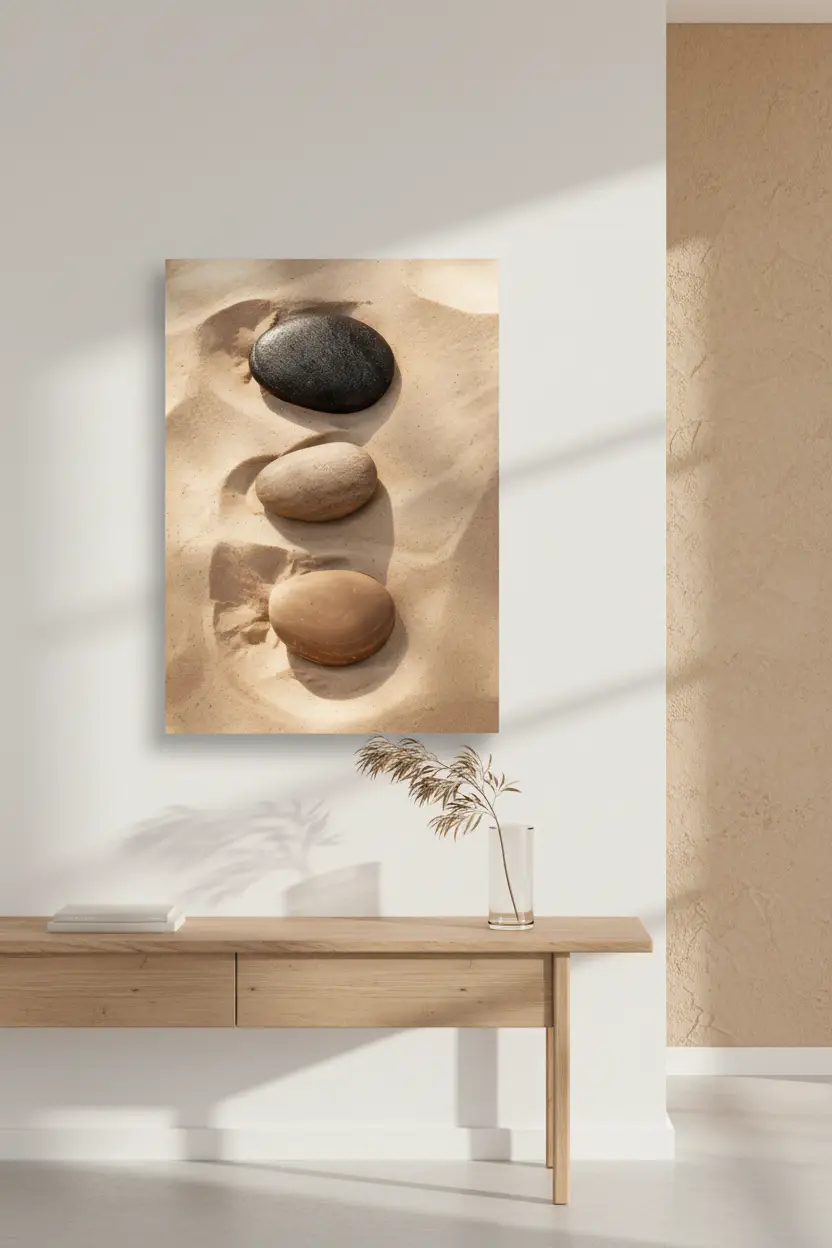 Trois Silences — Affiche murale minimaliste galet noir beige sable — affiche murale minimaliste | Cassili-home