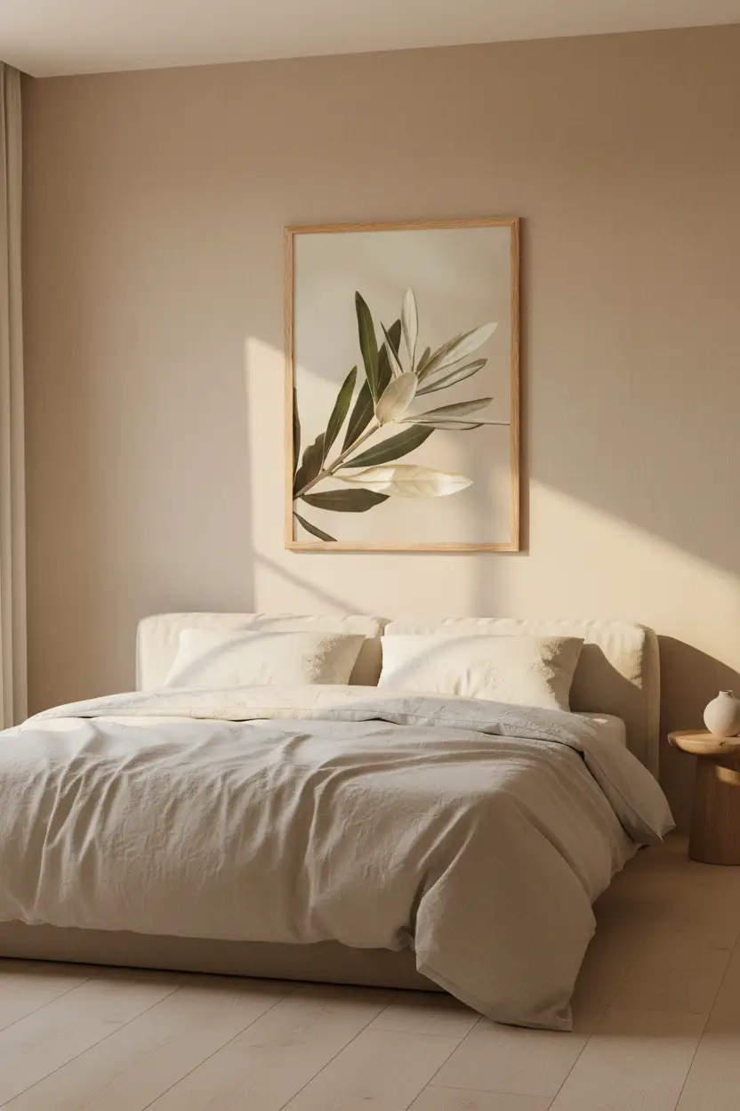 La Branche d’Olivier — Affiche murale minimaliste vert olive beige sable botanique méditerranéen — affiche murale minimaliste | Cassili-home
