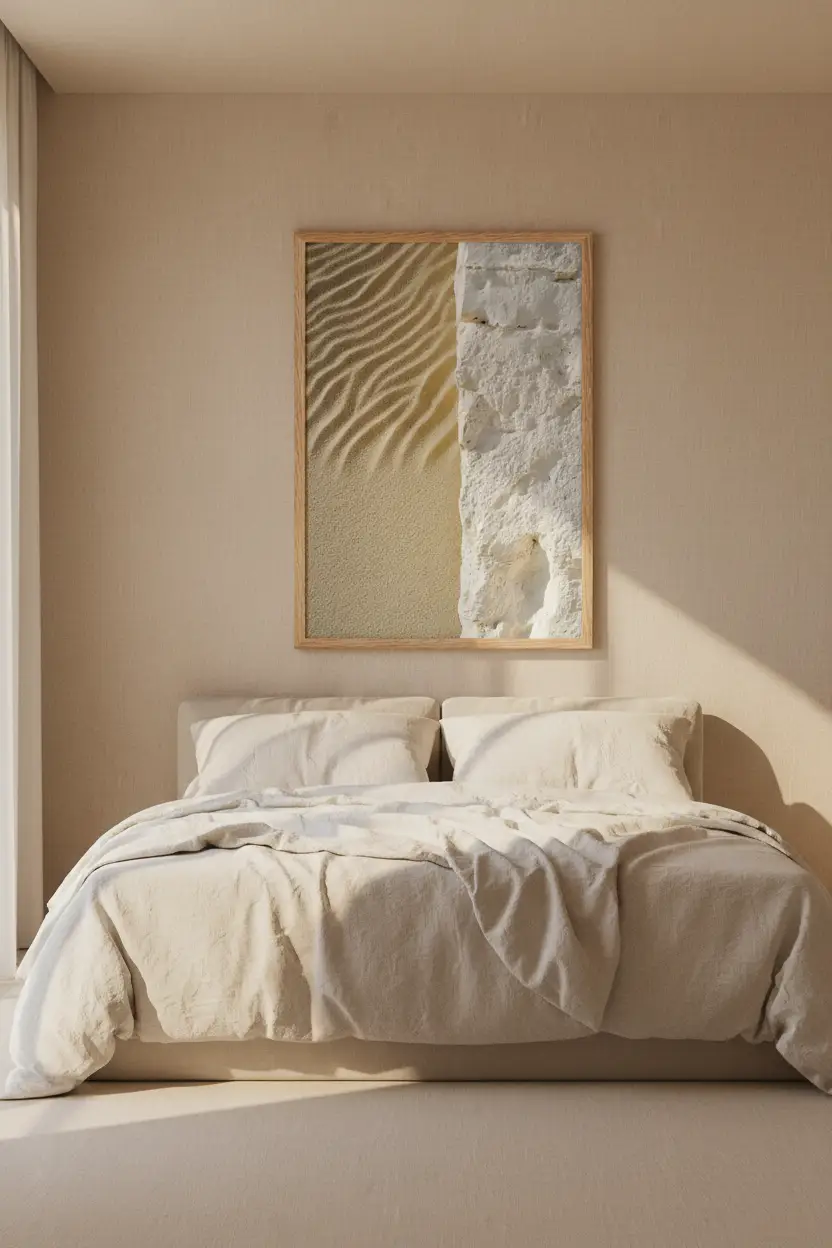La Frontière — Affiche murale minimaliste sable doré craie blanche texture minérale — affiche murale minimaliste | Cassili-home