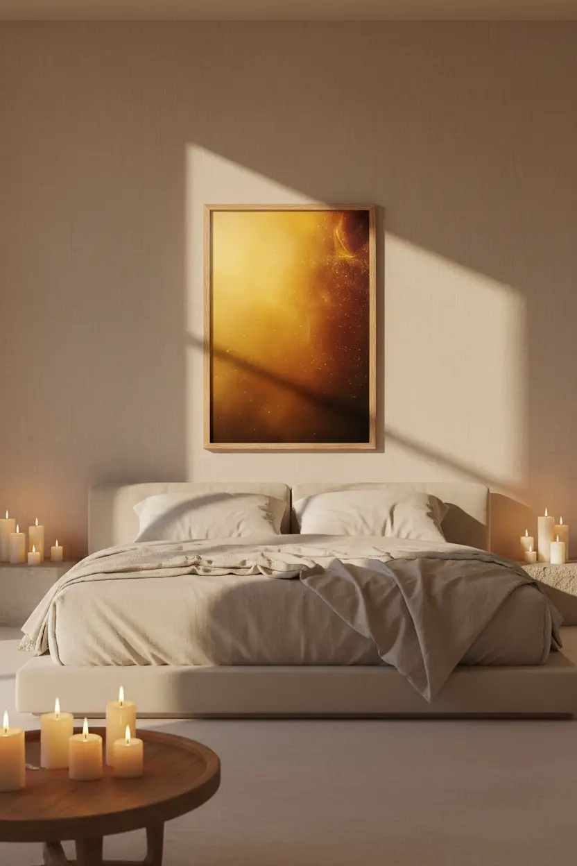 La Nébuleuse d’Or — Affiche murale minimaliste lumière dorée nébuleuse cosmique ambré abstrait — affiche murale minimaliste | Cassili-home