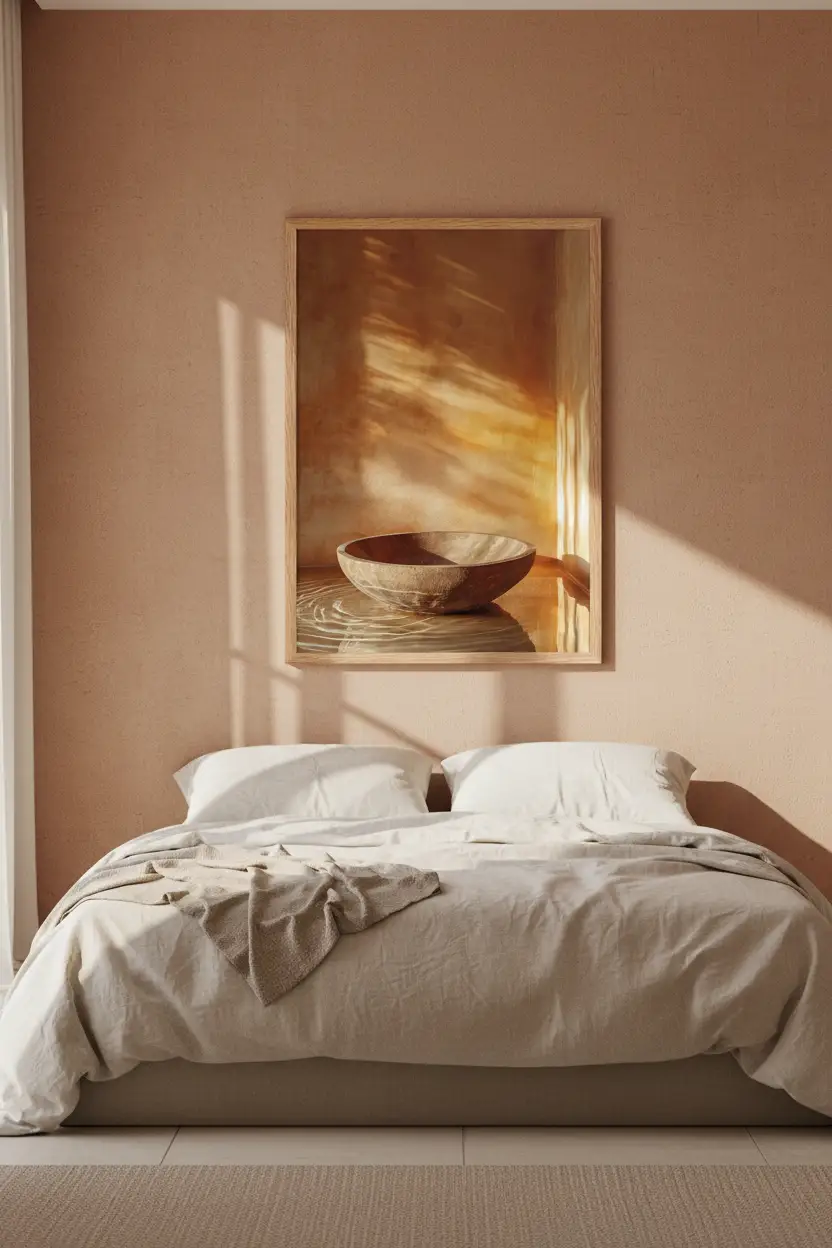 Le Bol d’Or — Affiche murale minimaliste terracotta doré bol argile eau lumière minéral — affiche murale minimaliste | Cassili-home