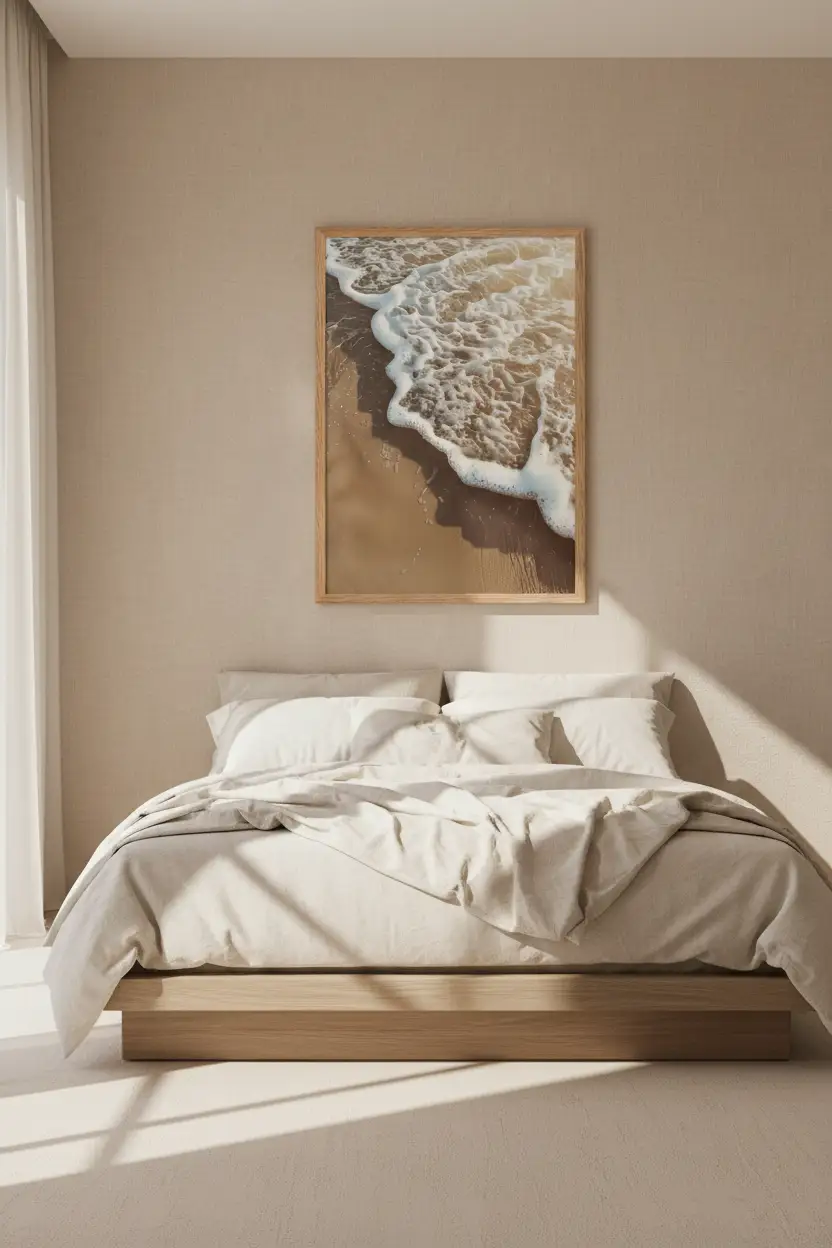 L'Impeto — Poster murale minimalista sabbia dorata schiuma onda mare