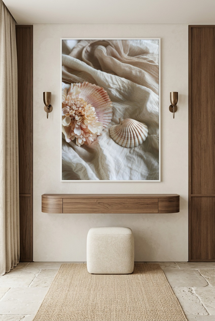 Le Nid de Nacre — poster in witte lijst in een hal