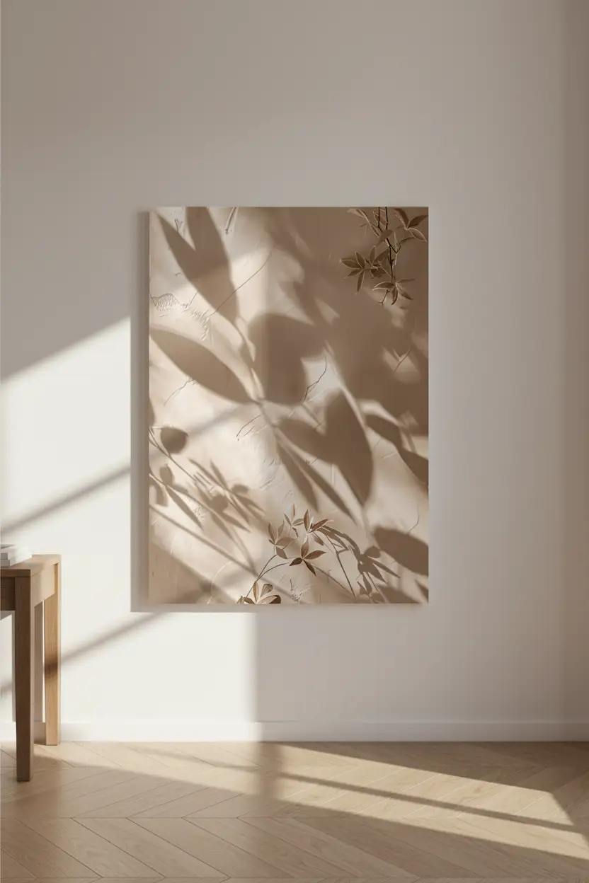 Las Sombras del Nandina — Póster minimalista de pared arena dorado sombras
