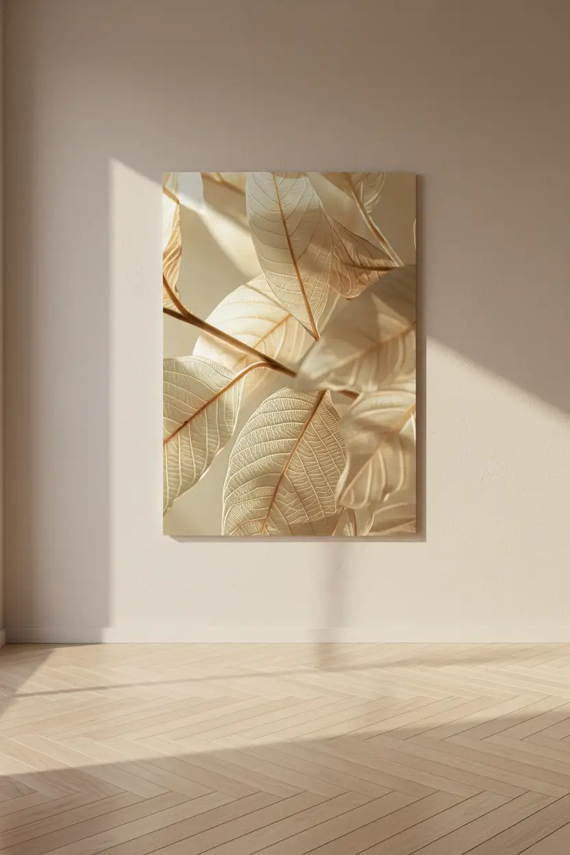 L’Or des Feuilles – Minimalistisches Wandposter Champagner Goldblätter