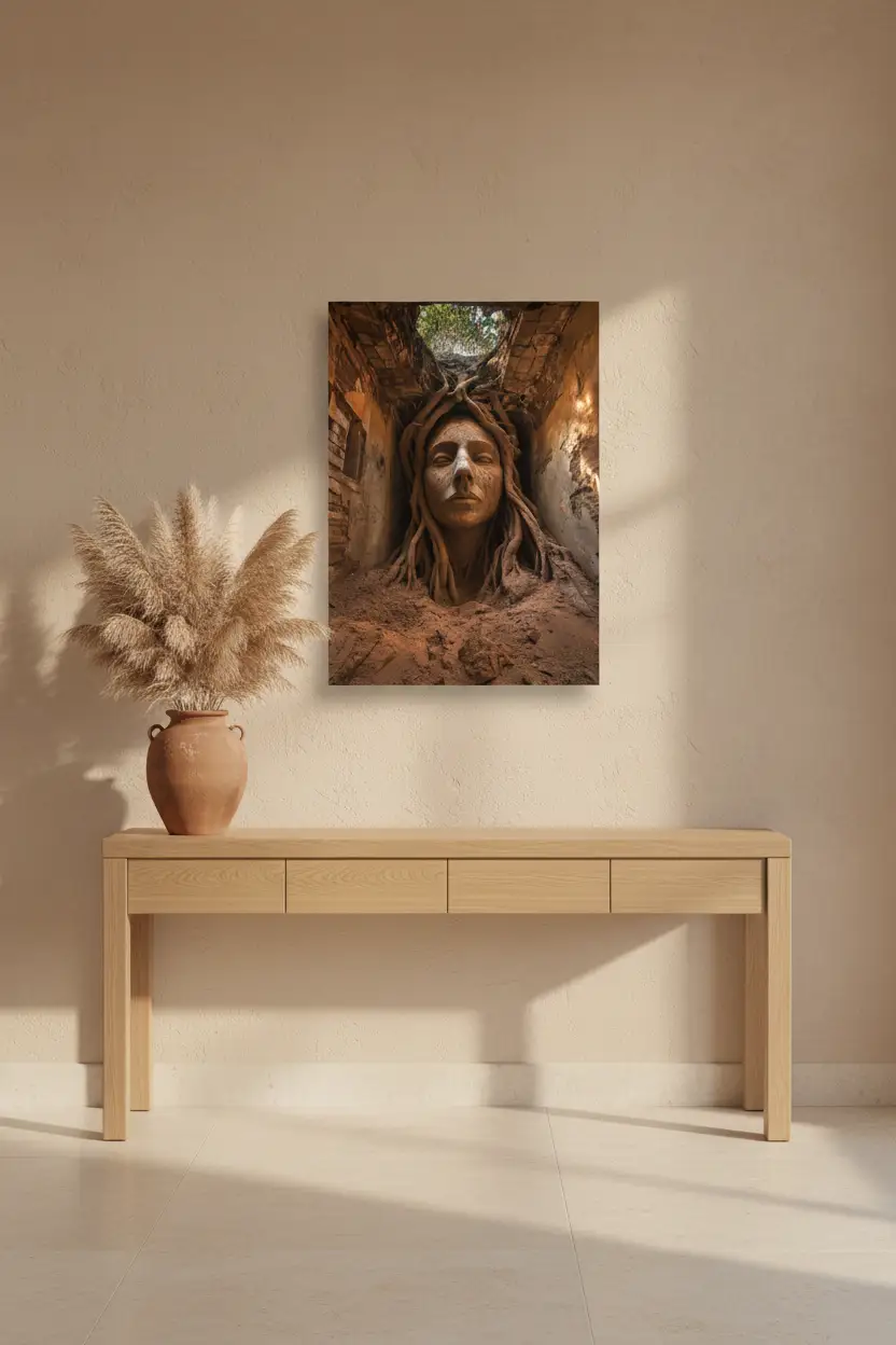 Racines d’Or — Affiche murale minimaliste or et brun visage abstrait — affiche murale minimaliste | Cassili-home