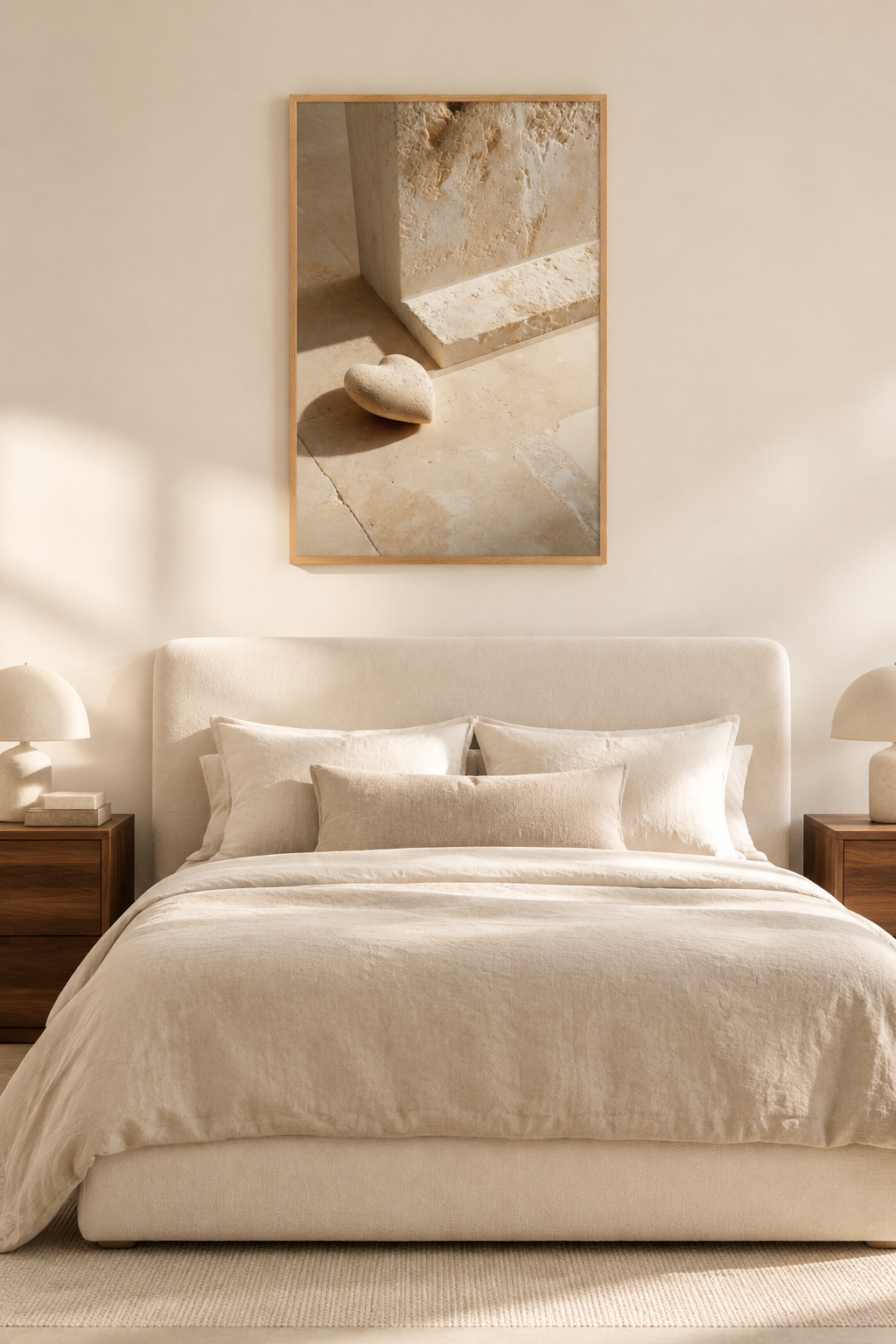 Der herzförmige Kiesel in einem Schlafzimmer