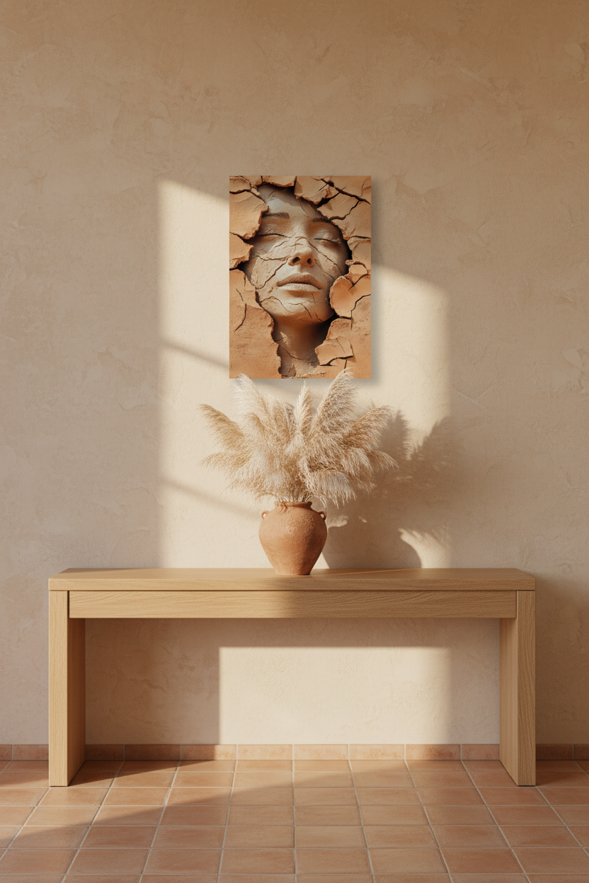 Naissance d’Argile — Affiche murale minimaliste terracotta et beige visage abstrait — affiche murale minimaliste | Cassili-home