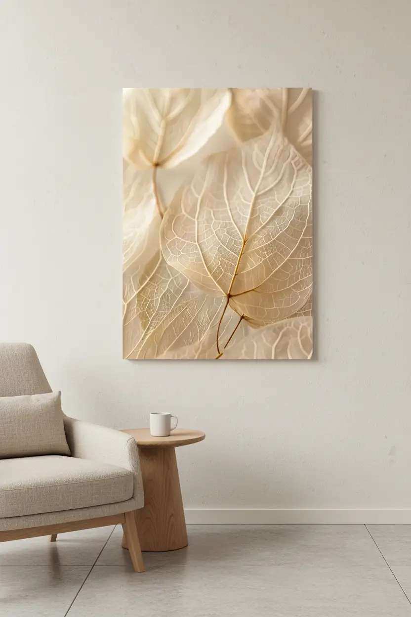 La Hoja Esqueleto — Póster mural minimalista marfil nervaduras