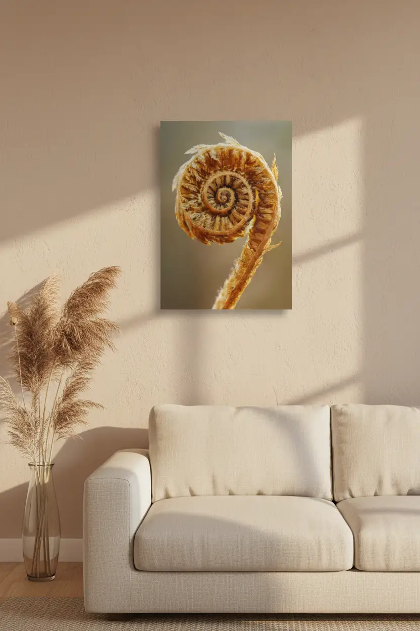 La Crosse d'Or — Affiche murale minimaliste fougère spirale or brun — affiche murale minimaliste | Cassili-home