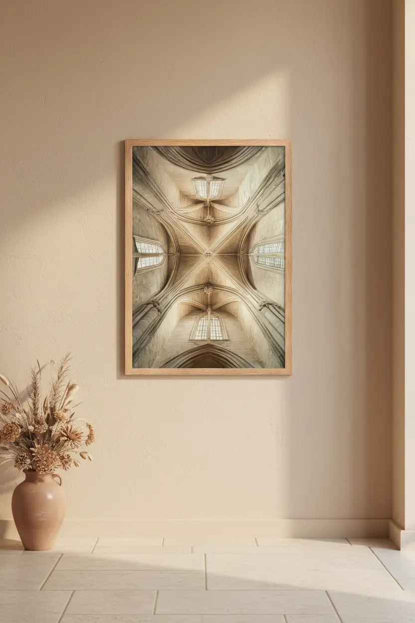 De Duizeling — Minimalistische wandposter beige gotische architectuur