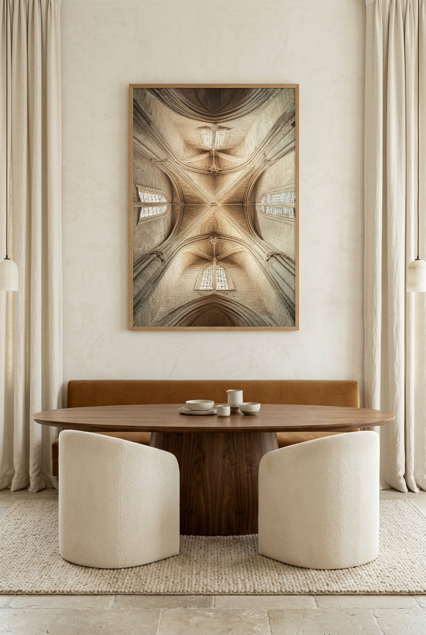 Le Vertige — poster in eikenhouten lijst in een eetkamer