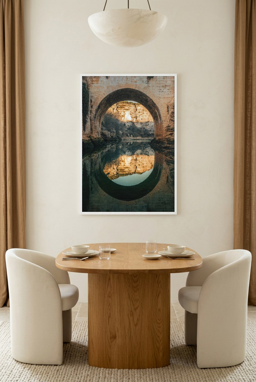 Le Miroir du Pont — poster in a white frame in a dining room