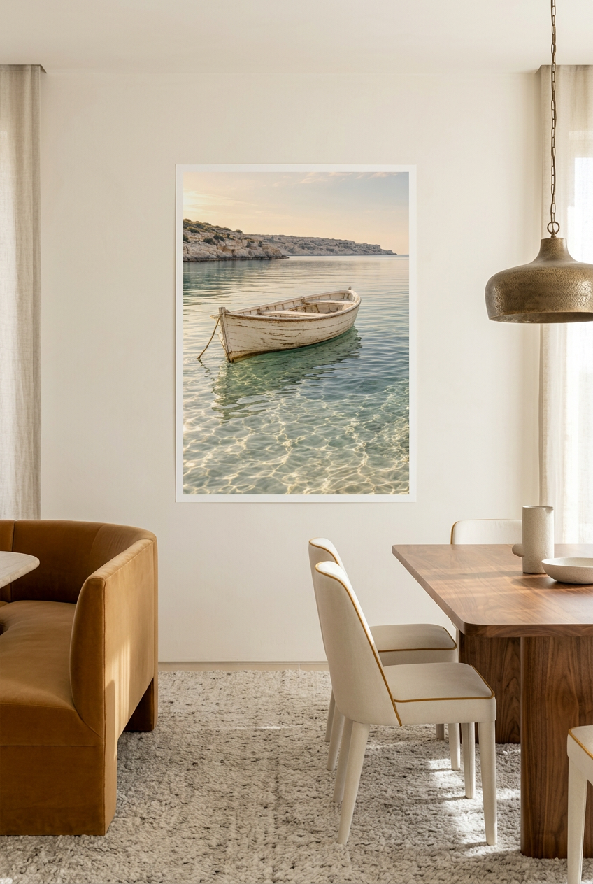 The White Boat — unframed poster in a dining room