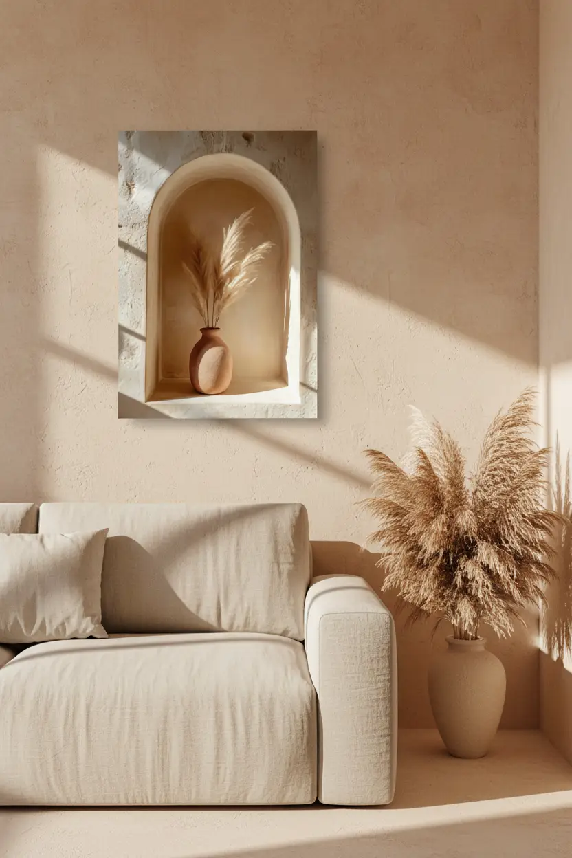 L'Alcôve Dorée — Affiche murale minimaliste beige ivoire herbes pampa — affiche murale minimaliste | Cassili-home