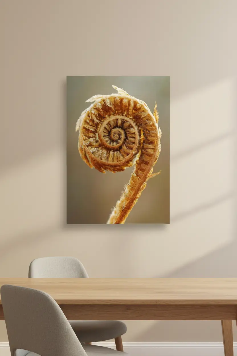O Cajado de Ouro — Poster de parede minimalista ouro castanho samambaia espiral