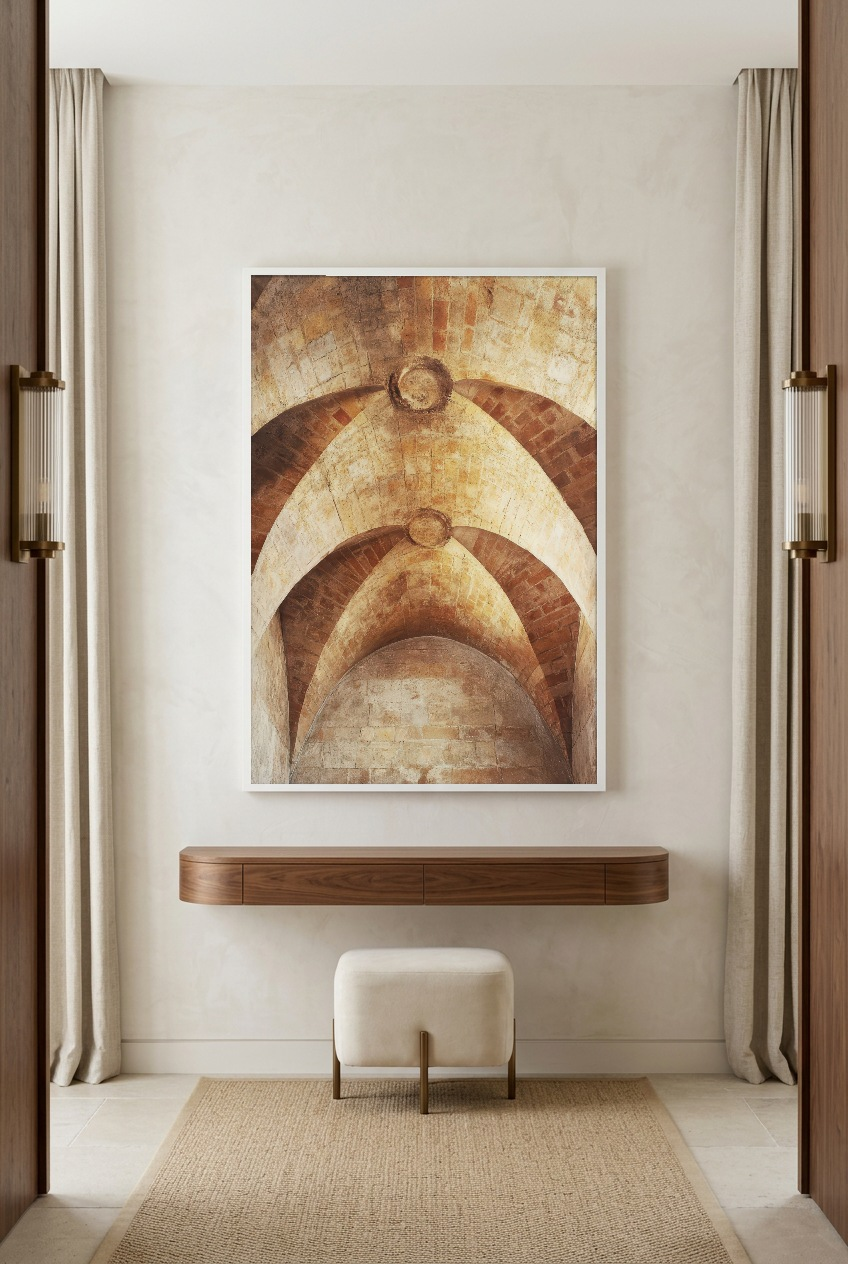 Les Arches Romanes — poster in a white frame in an entryway