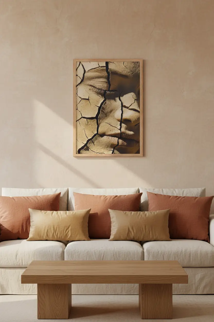 Terre Fissurée — Affiche murale minimaliste terracotta et beige visage abstrait — affiche murale minimaliste | Cassili-home