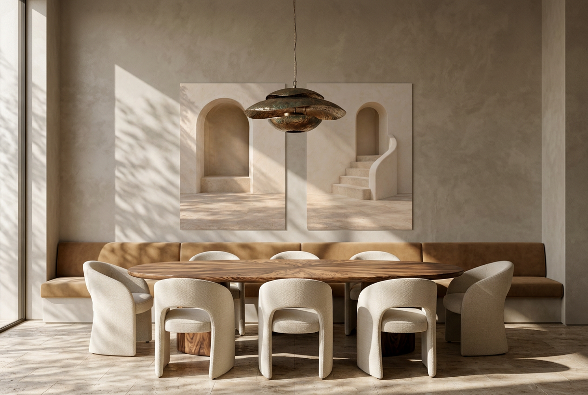 Gli Archi di Calce — dittico senza cornice in una sala da pranzo