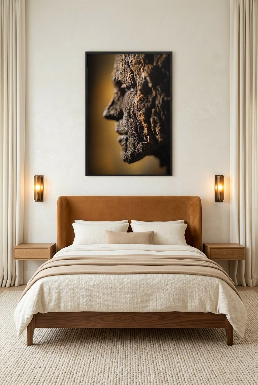 Le Profil de l'Écorce — poster com moldura preta num quarto