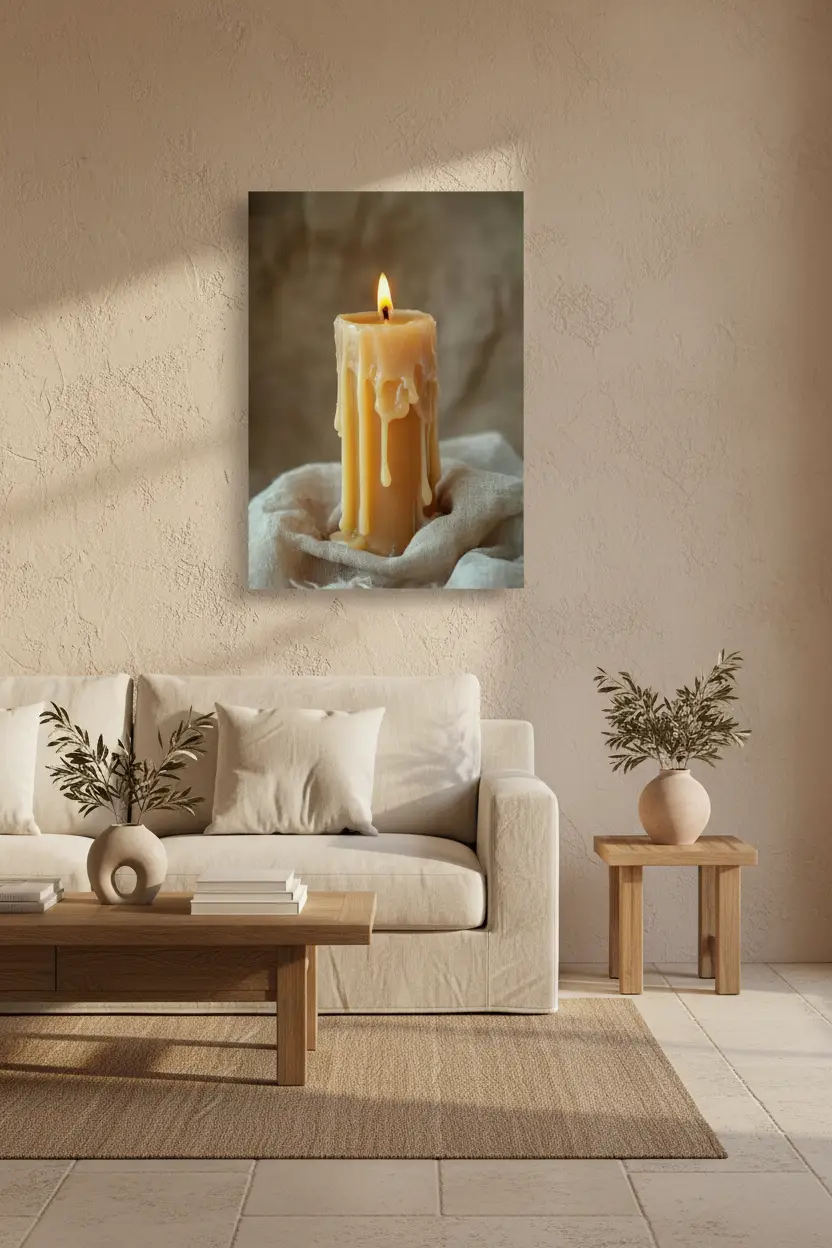 La Bougie — Affiche murale minimaliste ivoire cire lumière dorée — affiche murale minimaliste | Cassili-home