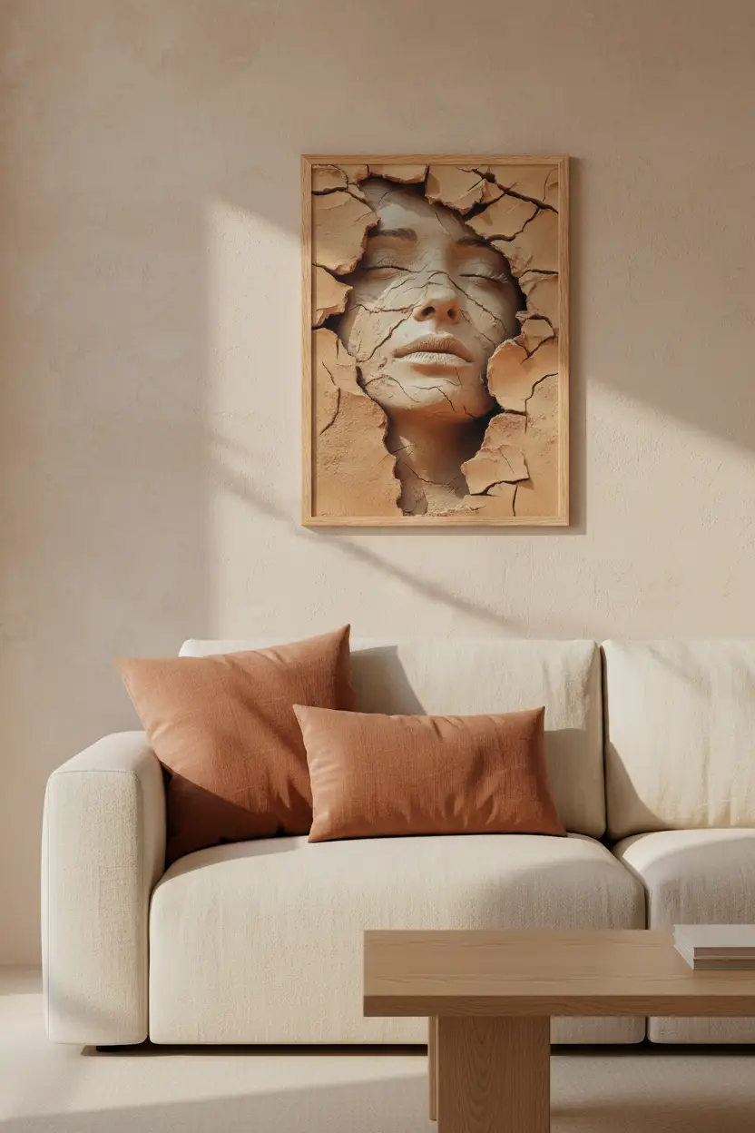 Naissance d’Argile — Affiche murale minimaliste terracotta et beige visage abstrait — affiche murale minimaliste | Cassili-home