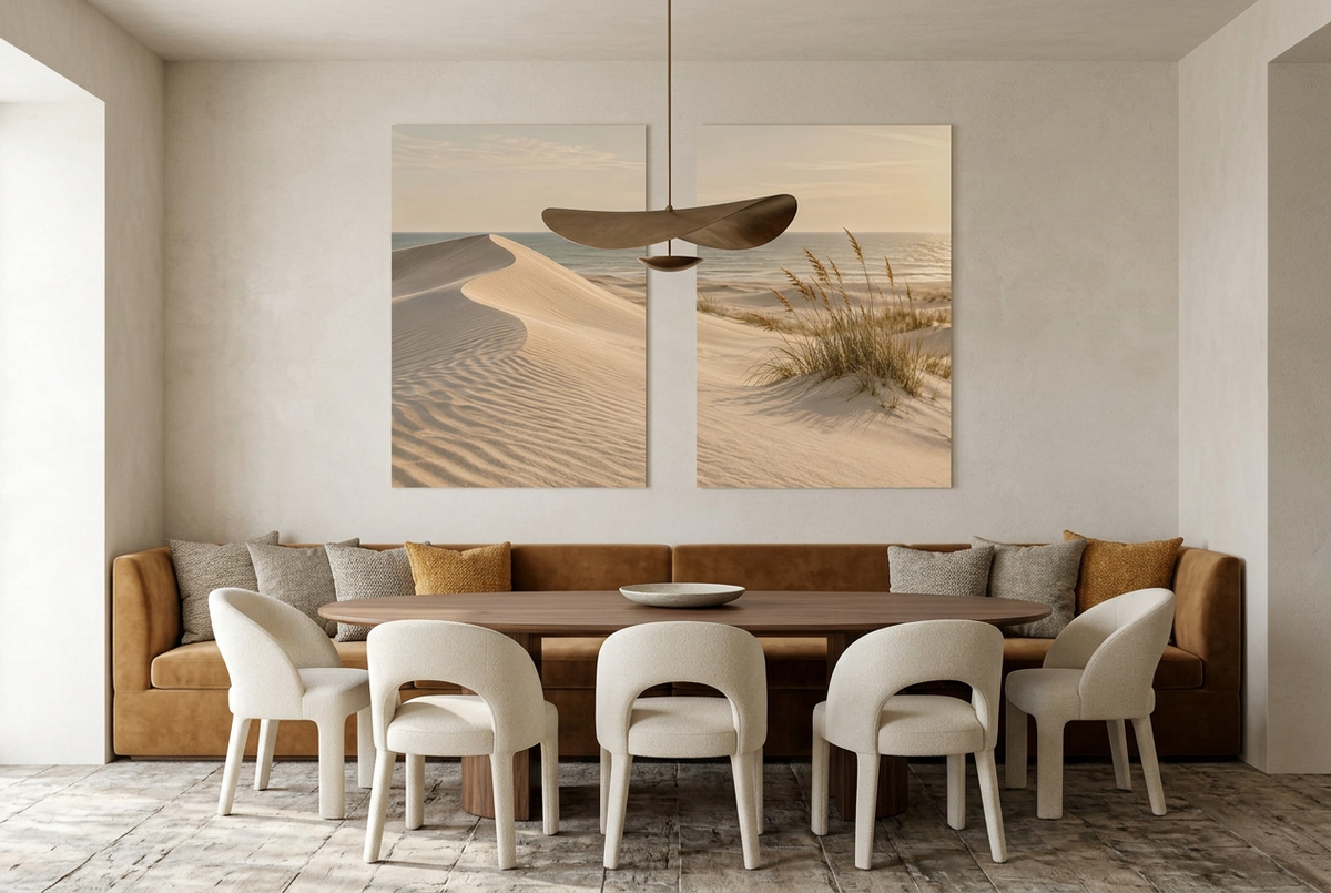 The Marram Beach — unframed wall diptych in a dining room
