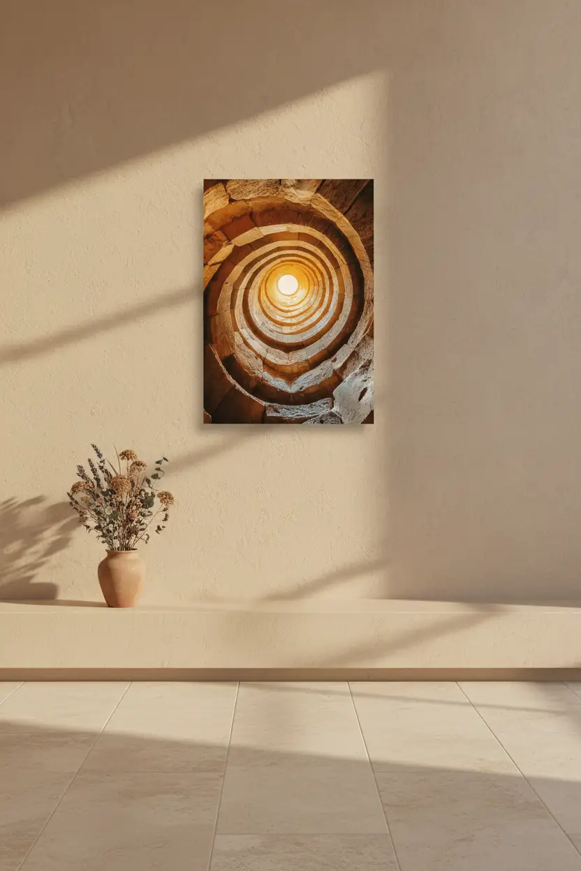 The Oracle — Minimalist wall poster gold sand lightwell spiral