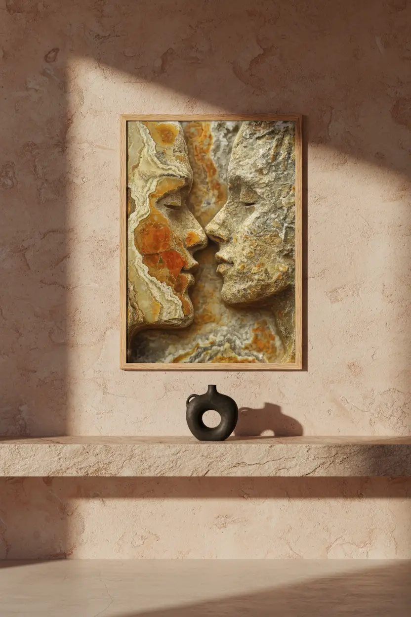 Brasas — Poster de parede minimalista terracota dois rostos ónix