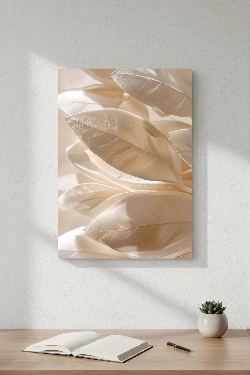 La Nacre des Feuilles – Minimalistisches Wandposter Elfenbein Gold Pflanze
