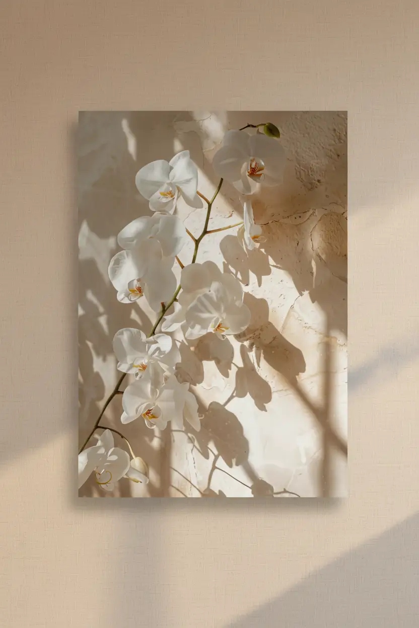 Orkidékvisten — Minimalistisk väggaffisch elfenben blomster