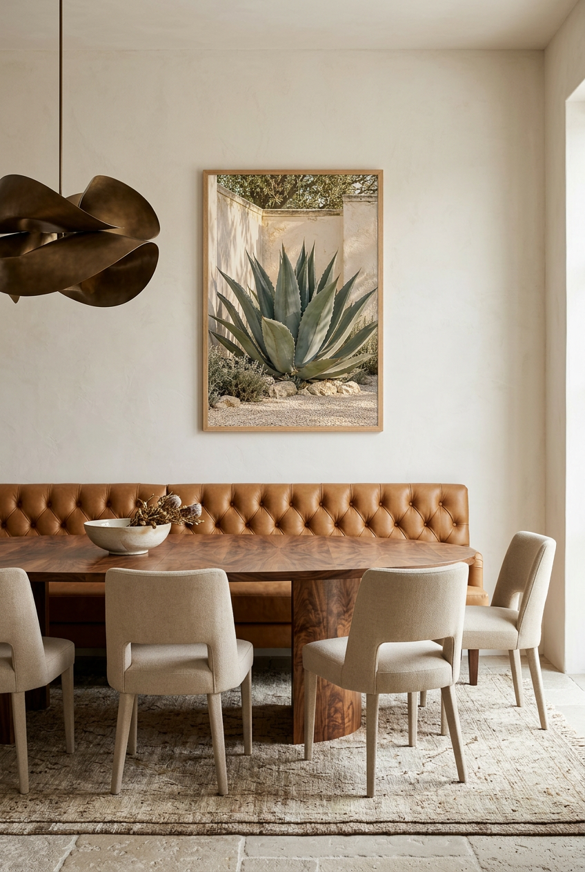 The Great Agave — poster in an oak frame in a dining room