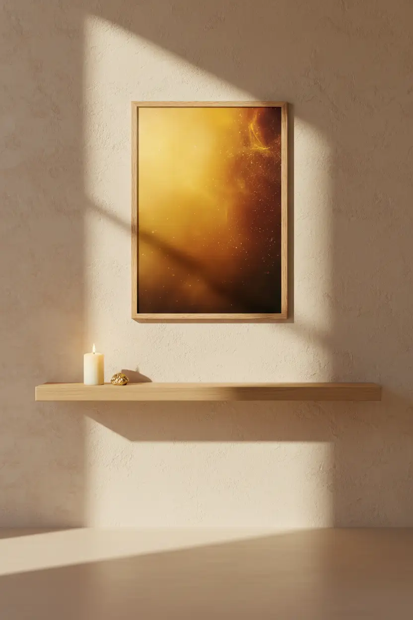 De Gouden Nevel — Minimalistische gouden kosmisch licht wandposter