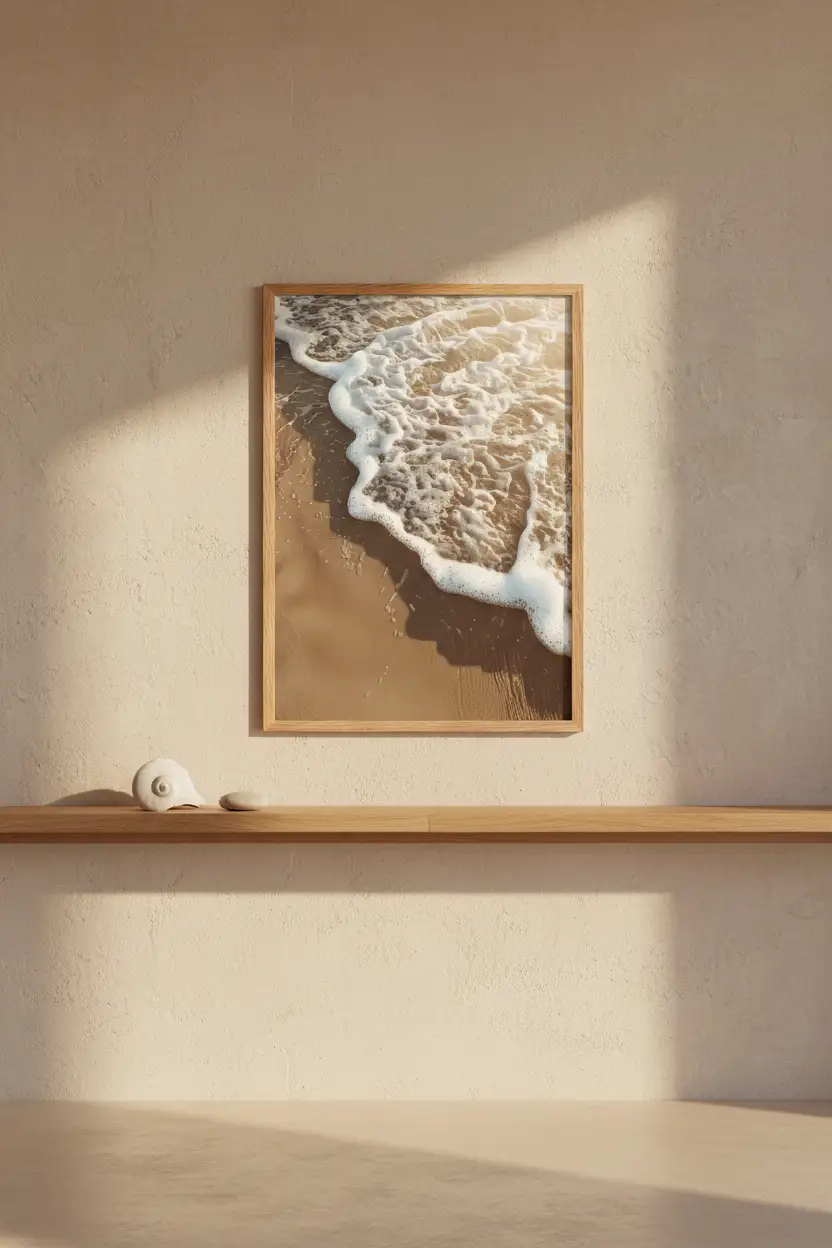 L'Impeto — Poster murale minimalista sabbia dorata schiuma onda mare