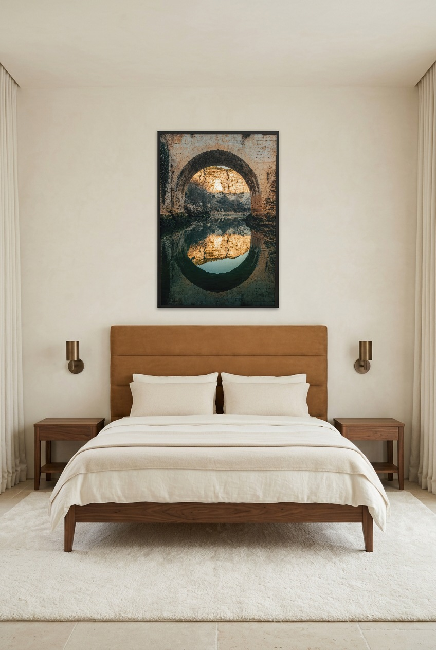 Le Miroir du Pont — poster in a black frame in a bedroom