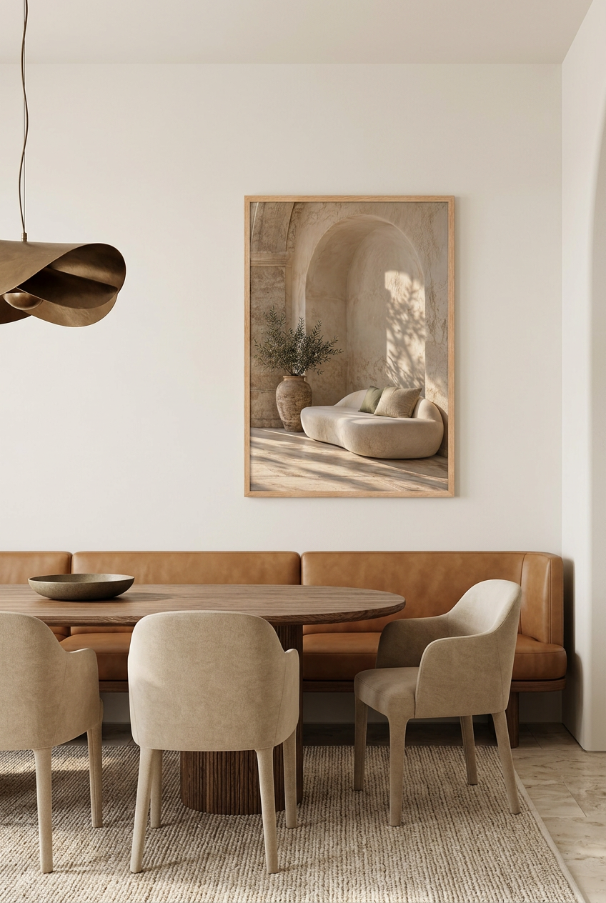 Le Sofa de l'Alcôve — affiche encadrée en chêne dans une salle à manger