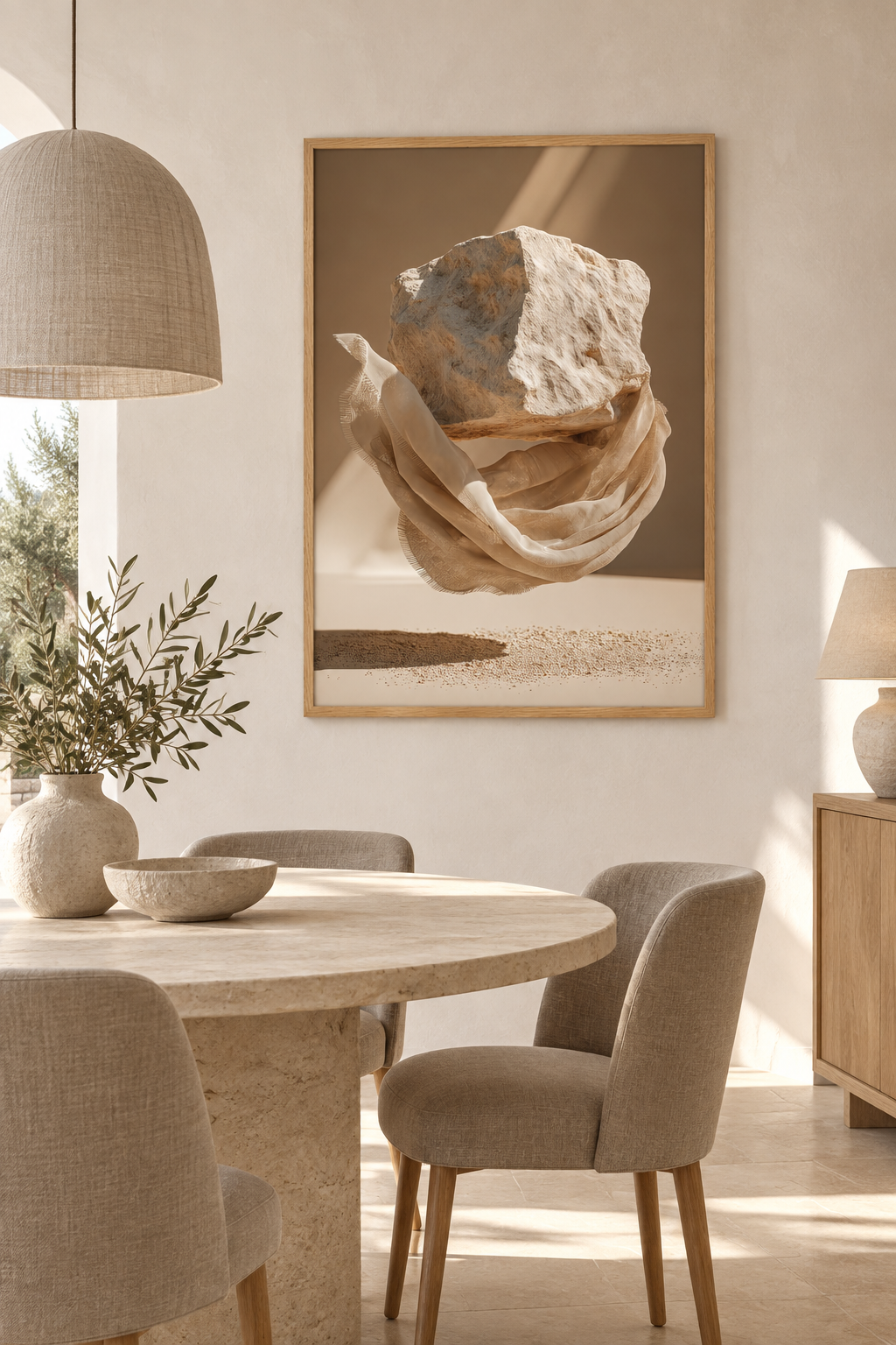 Der umhüllte Fels in einem Esszimmer