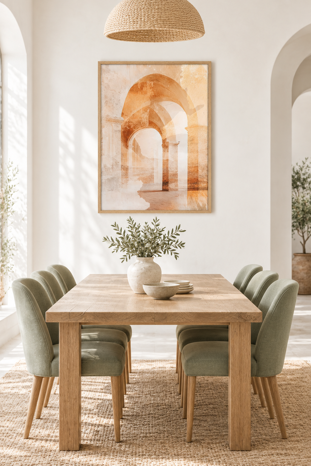 Die ockerfarbene Vorhalle in einem Esszimmer