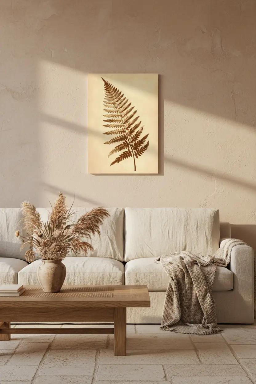 Fougère Dorée — Affiche murale minimaliste brun et beige botanique — affiche murale minimaliste | Cassili-home