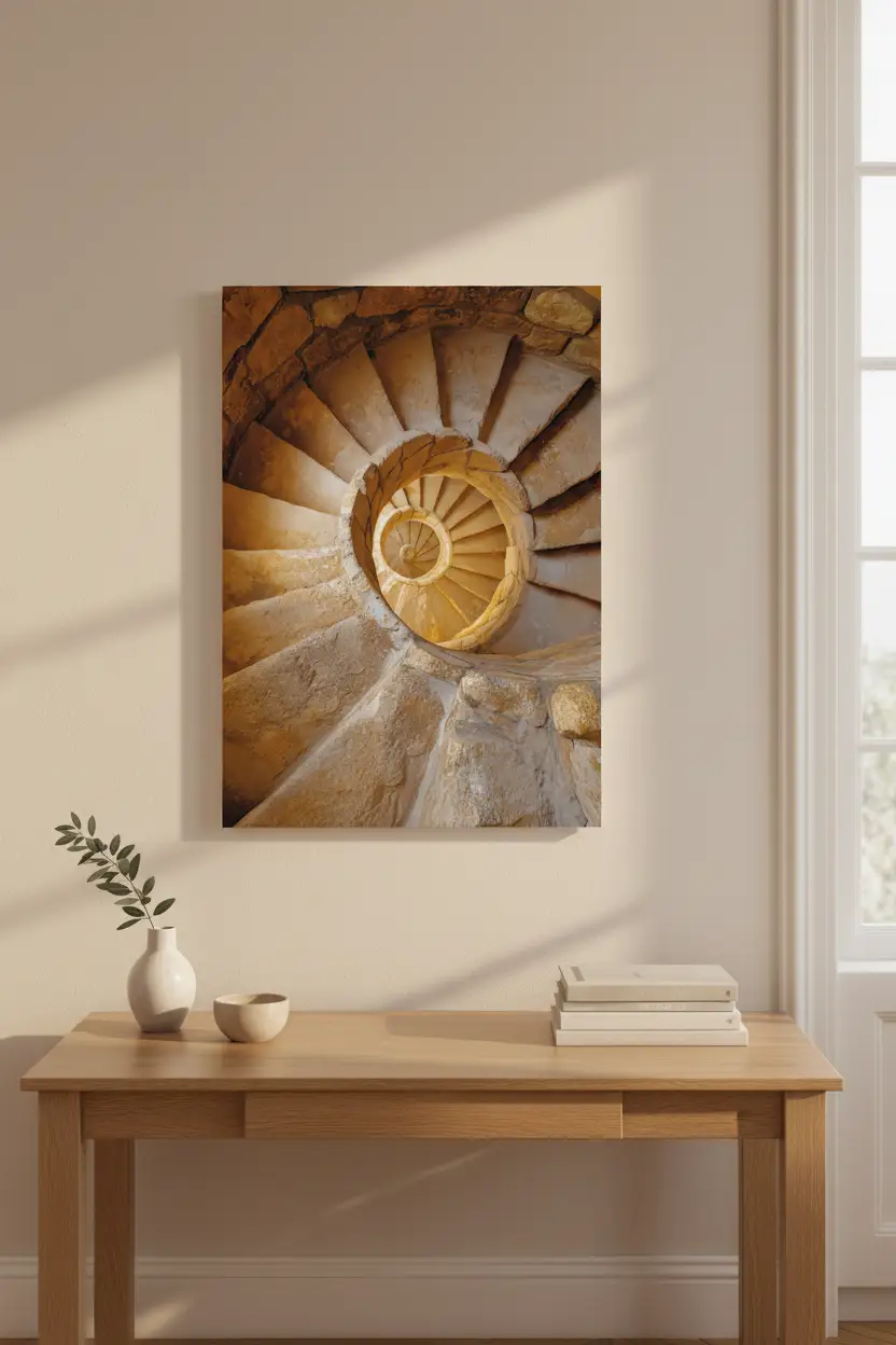 Escalier de Lumière — Affiche murale minimaliste sable et or archi — affiche murale minimaliste | Cassili-home