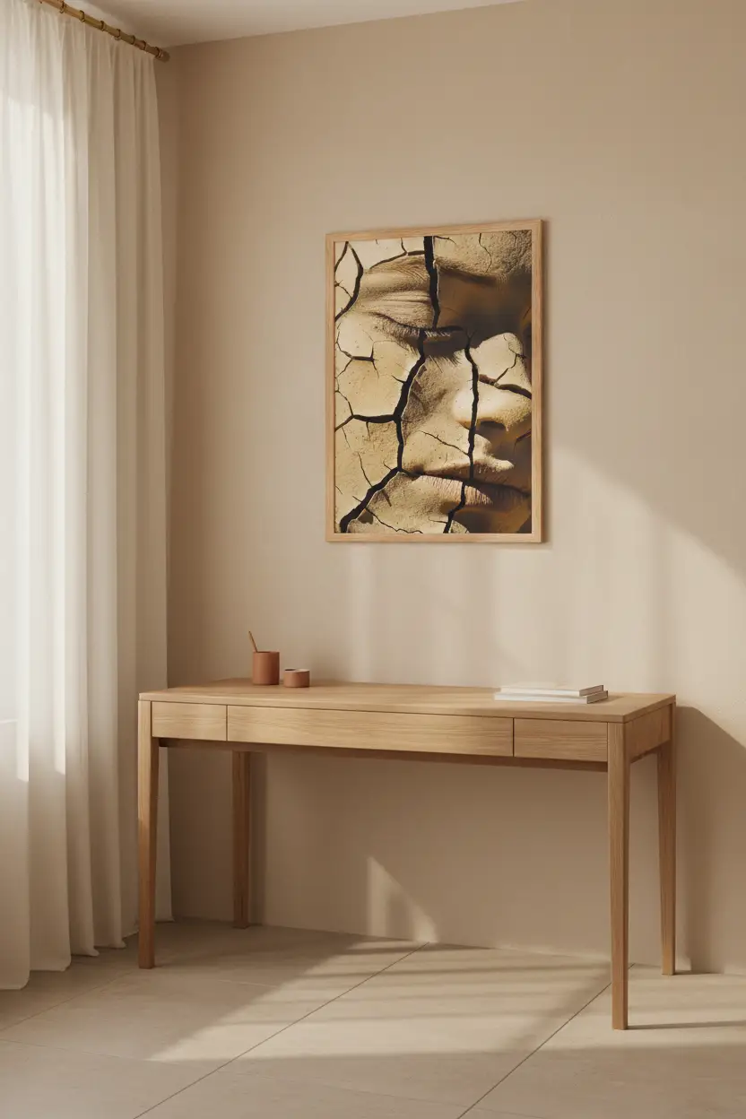 Terre Fissurée — Affiche murale minimaliste terracotta et beige visage abstrait — affiche murale minimaliste | Cassili-home