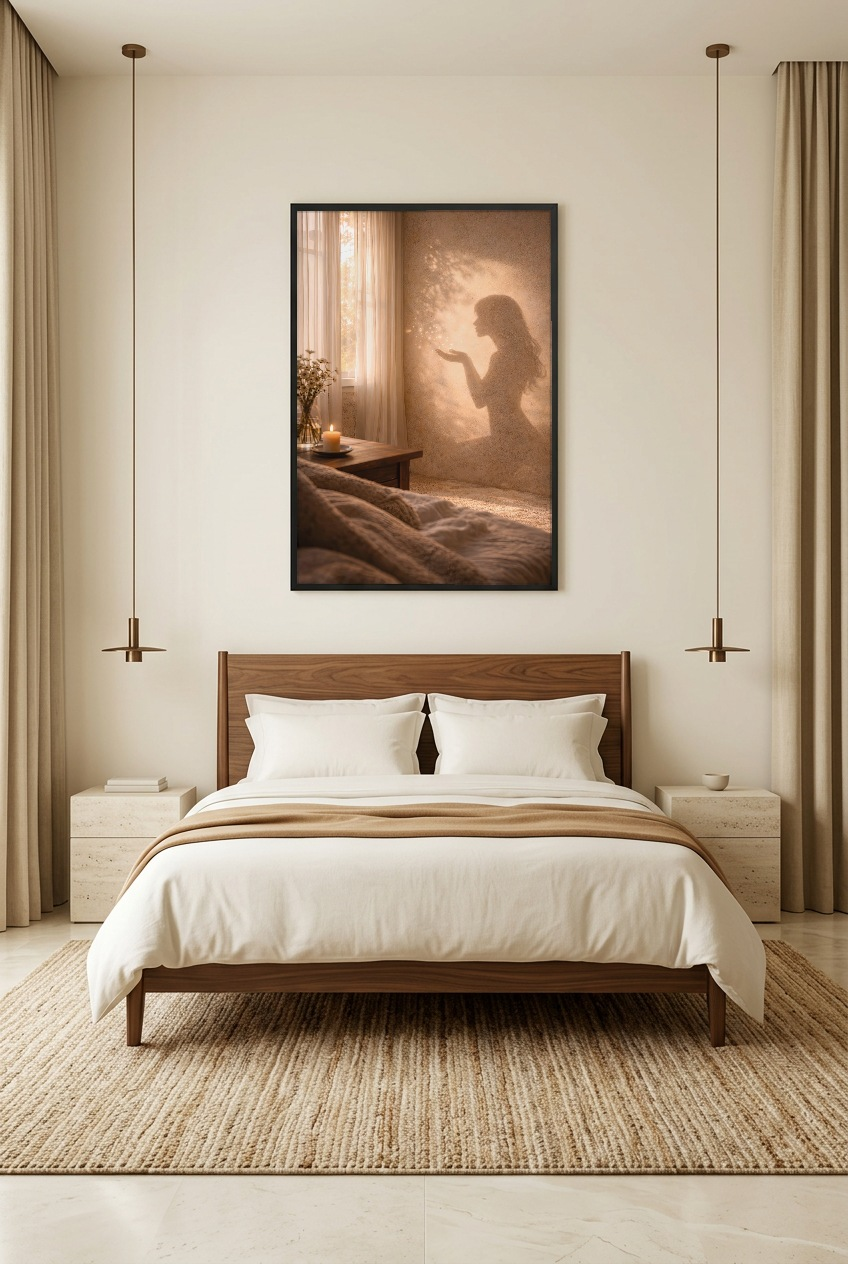 L’Envol — póster con marco negro en un dormitorio