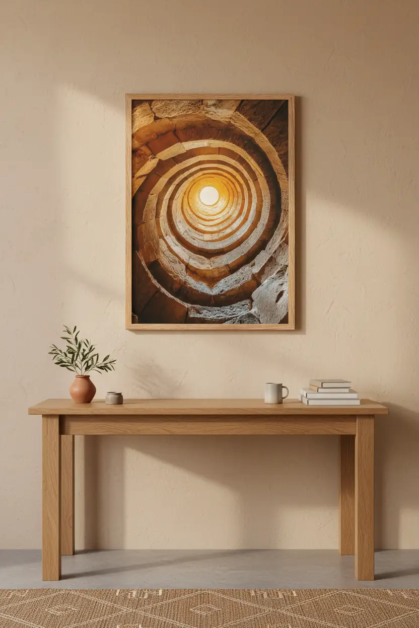 The Oracle — Minimalist wall poster gold sand lightwell spiral